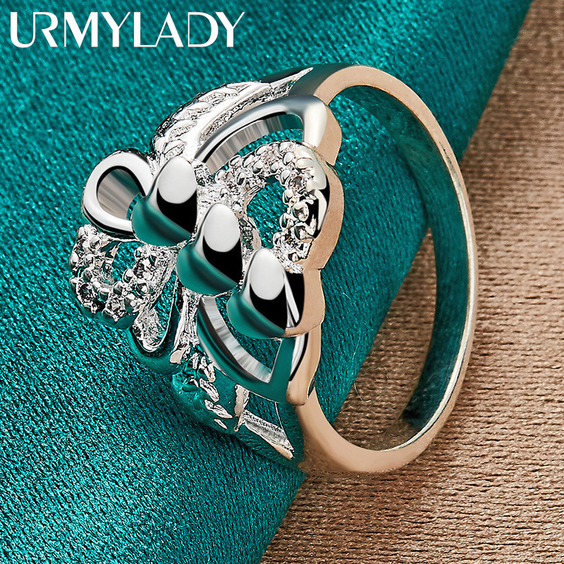 URMYLADY Bạc 925 Ba Trái Tim 7-10 # Nhẫn Nữ Tiệc Cưới Thời Trang Quyến Rũ Trang Sức