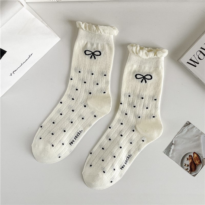 🔥Còn hàng🔥Tất nơ tất dài đến bắp chân, tất công chúa tất trắng cotton nguyên chất