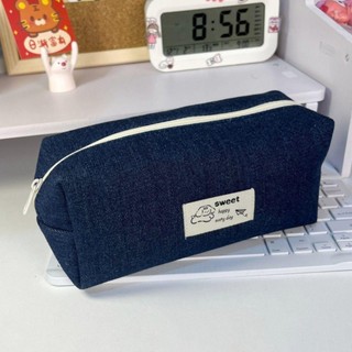 Bút chì Denim RISEDOT, Túi văn phòng phẩm màu xanh đậm, Túi đựng văn phòng phẩm chó con / gấu dung tích lớn di động dành cho sinh viên