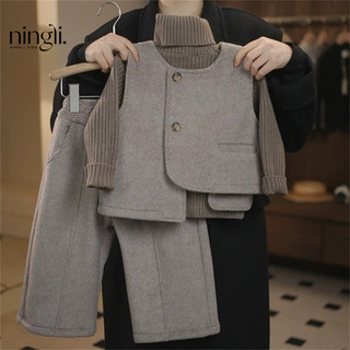 Lemony 24 Mùa Đông Trẻ Em Phiên Bản Hàn Quốc Màu Trơn Thời Trang Trung Quốc Phong Cách Phương Tây Len Ấm Áp Dày Phù Hợp Với Ba Mảnh Phù Hợp Với 1.3