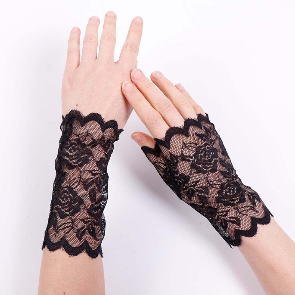 Găng Tay Lưới Ren Nửa Ngón Hoa Hồng Fishnet cho Cosplay và Dự Tiệc