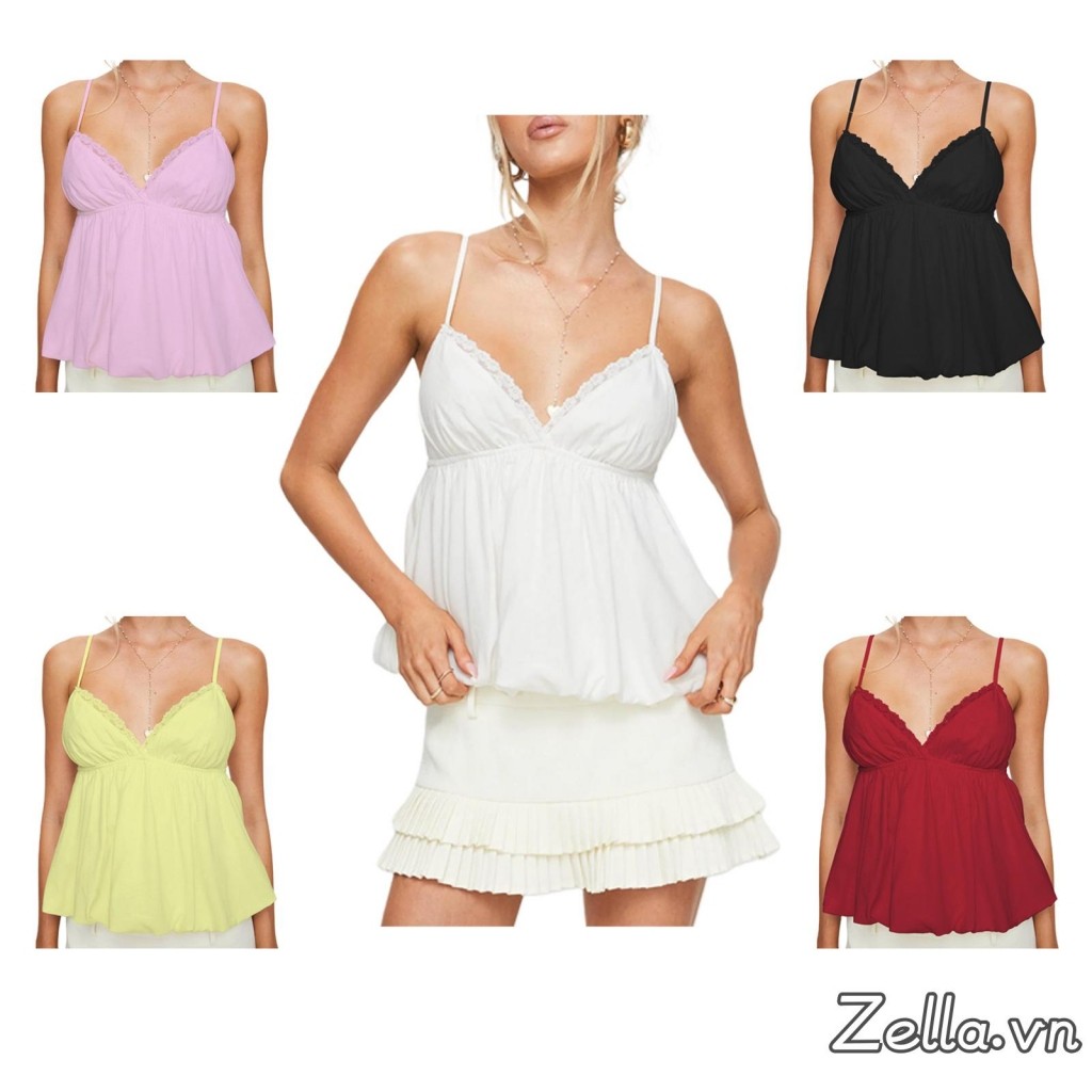 Nữ Ngọt Ngào Slim Camisole Spaghetti Dây Đeo Ren V-cổ Chảy Chảy Viền Xe Tăng Áo