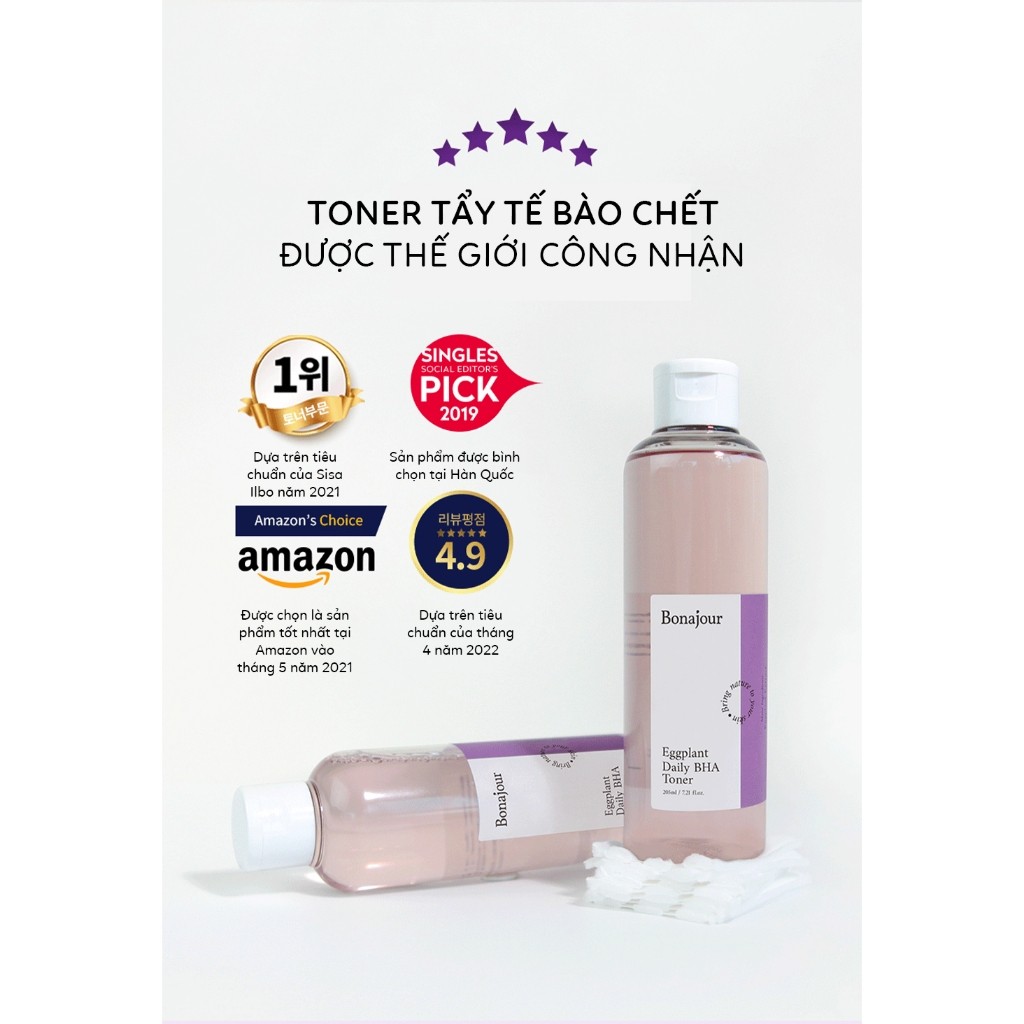Nước hoa hồng chăm sóc da hằng ngày BONAJOUR EGGPLANT DAILY BHA TONER 205ml | DAMDAVN