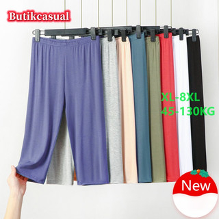 Quần nữ modal cotton co giãn dáng rộng trơn, plus size, 2023