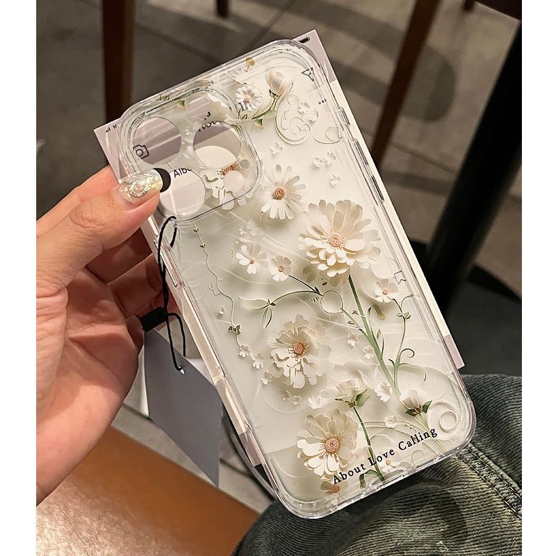 Hoa Hồng Cây Hoa Cúc Vỏ Điện Thoại Cho IPhone 16 Pro Max 16E 15 14 13 12 11 Pro Max XS 7 8 Plus 13 Vỏ Mini Mềm Trong Suốt Họa Tiết Silicon Thời Trang TPU Trong Suốt