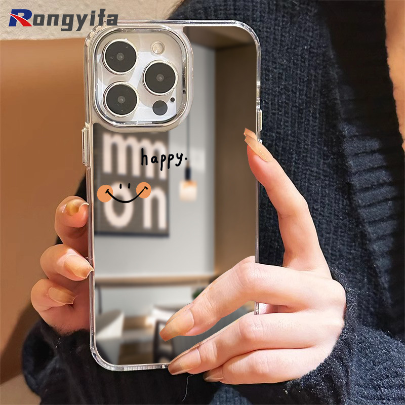 Vỏ Gương Nụ Cười Đơn Giản Cho OPPO Reno 14 13F 13 Pro 12 12F 11 11F 10 9 8 7 SE Pro Plus 8Z 7Z 8T 6Z 5Z 5F 5K 4F 5 4 Lite 5G 4G Vỏ Điện Thoại Hoạt Hình Cặp Đôi Dễ Thương Ốp lưng chống rơi