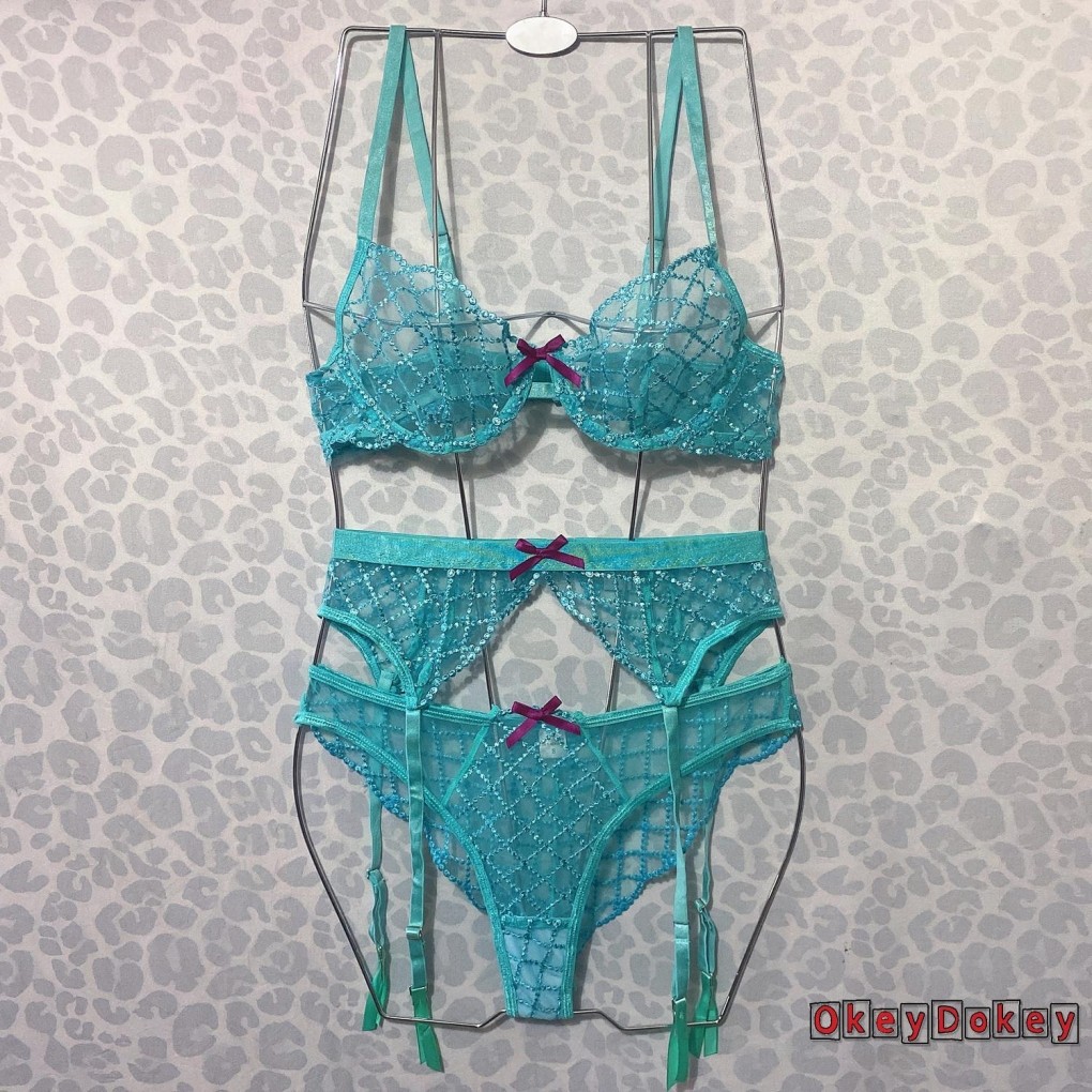 OKDK Rhinestone Garter - Bộ Đồ Lót Nữ với ÁoCrop Top và Thắt Lưng