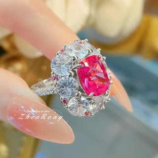 Châu Âu Mỹ ins Phong Cách Mới Full Kim Cương Đỏ Corundum Nhiều Màu Sắc Kho Báu Nữ Nhẫn
