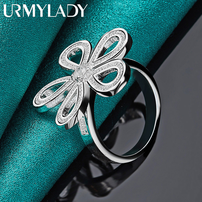 URMYLADY Hoa Bạc 925 Zircon 7-10 # Nhẫn Nữ Tiệc Cưới Trang Sức Thời Trang