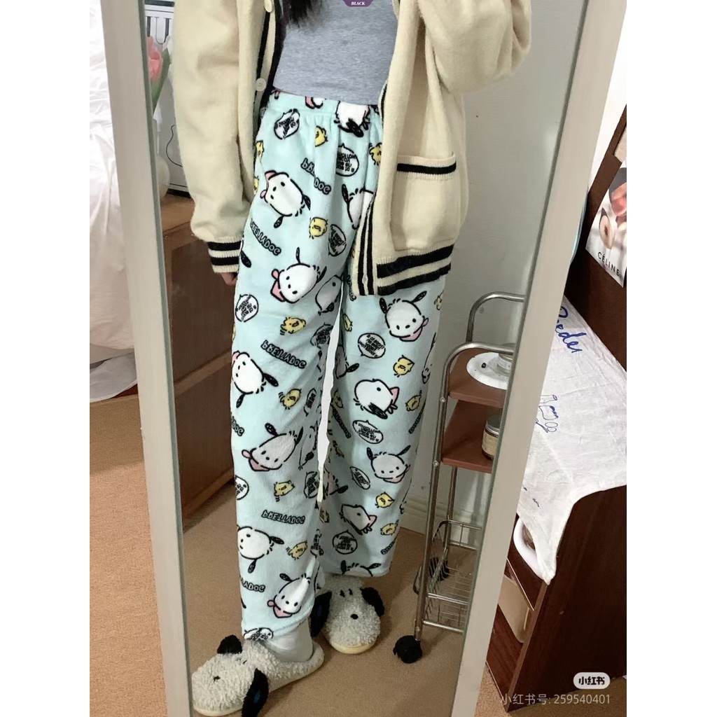 Pochacco Hoạt Hình Pyjama Quần Nữ Thu Đông Flannel Dễ Thương Học Sinh Nhà Ký Túc Xá Quần Thoải Mái [BL]