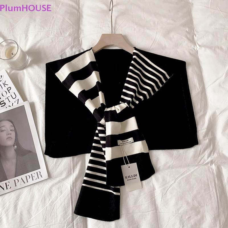 Plumhouse Trận đấu mới Dệt kim sọc đen trắng Trang trí thời trang phù hợp Trang trí trang web Đỏ Plus Size Bảo vệ cổ Khăn choàng vai VN