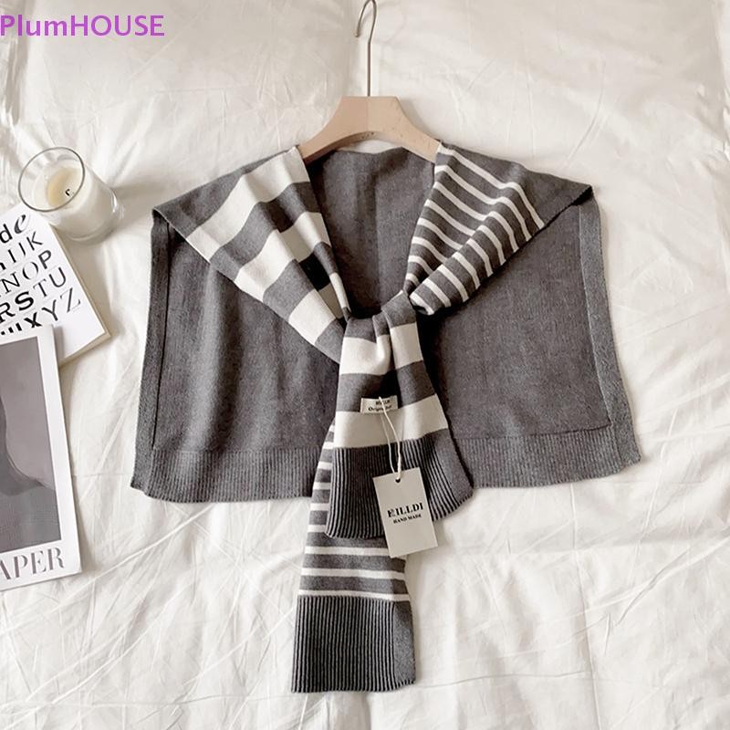Plumhouse Trận đấu mới Dệt kim sọc đen trắng Trang trí thời trang phù hợp Trang trí trang web Đỏ Plus Size Bảo vệ cổ Khăn choàng vai VN