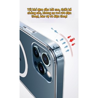 Ốp iphone 16 11 14 15 pro max x xr xs xsmax 7 8 plus 12 13 promax từ tính hỗ trợ sạc không dây, lưng trong suốt chống ố