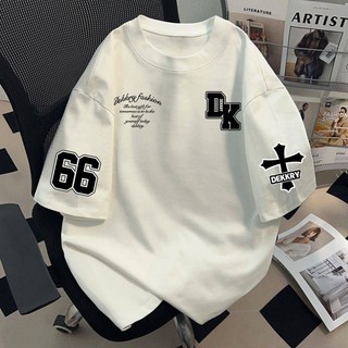Nặng Nguyên Chất Cotton Nhật Bản Retro Chữ Thập In Áo Thun Ngắn Tay Nam Nữ Rời Mùa Hè ins Hợp Thời Trang Top