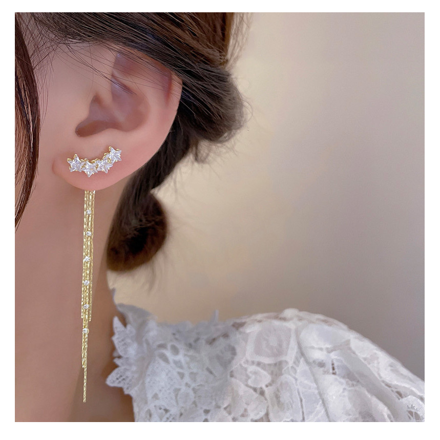 Thời Trang Ngôi Sao Dài Tua Rua Zircon Bông Tai Một Phong Cách Hai Cách Nữ Bông Tai