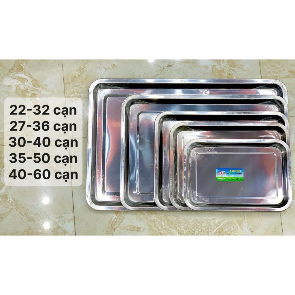 Khay inox đựng thức ăn kích thước 32x22 - Sâu 4.8cm mâm cơm, khay nướng bánh, khay lót bàn ăn