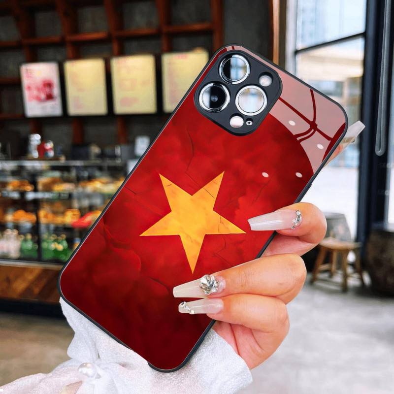 Ốp Lưng Kính Quốc Gia Ngôi Sao Đỏ Quốc Gia Cho iPhone 16 17,15 14 13 12 11 X XS XR 8 7 6 Pro Max Plus Mini 6s 6g 7g 8g 6p 7p 8p