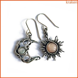 Kra Boho Cho Celestial Moonstone Tòn Ten Thả Bông Tai Cổ Bạc Cho Mặt Trời Và Mặt Trăng Móc Bông Tai Trang Sức Thời Trang Cha