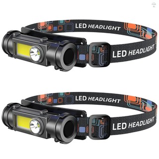 Đèn pha LED Đèn pin ngoài trời Đèn pha COB 2 chiếc có băng đô có thể điều chỉnh xa gần ánh sáng đôi 180 ° Điều chỉnh xoay