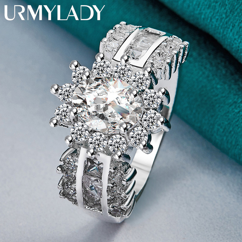 URMYLADY Bạc 925 Ba Hàng Bầu Trời Đầy Sao Zircon 7-10 # Nhẫn Nữ Trang Sức
