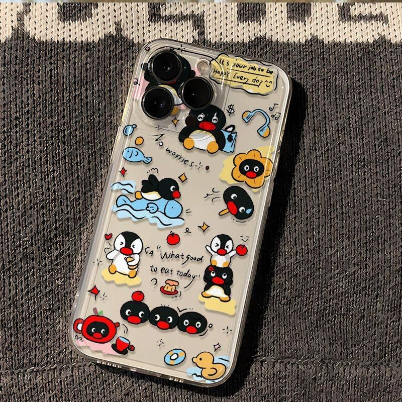 Ốp Lưng Cho Iphone 16 Pro Max 11 12 13 14 15 Pro Max 6 6S 7 8 Plus X XS XR SE 2 3 Ốp Điện Thoại Anime Dễ Thương Pingu Hoạt Hình Động Vật Chim Cánh Cụt TPU Chống Sốc Camera Bảo Vệ Mềm Mại