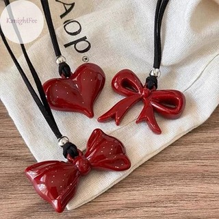 K2nightfee Hợp Thời Trang Nơ Đỏ Thả Bằng Kính Mặt Dây Chuyền Vòng Cổ Cho Nữ Bé Gái 2025 Mới Dây Da Phụ Kiện Hàn Quốc Trang Sức Thời Trang Quà Tặng VN