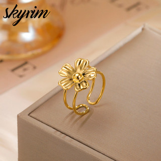 SKYRIM Vàng Charm Hoa Nhẫn Có Thể Điều Chỉnh Thép Không Gỉ Không Gây Dị Ứng Trang Sức Cho Nữ Quà Tặng