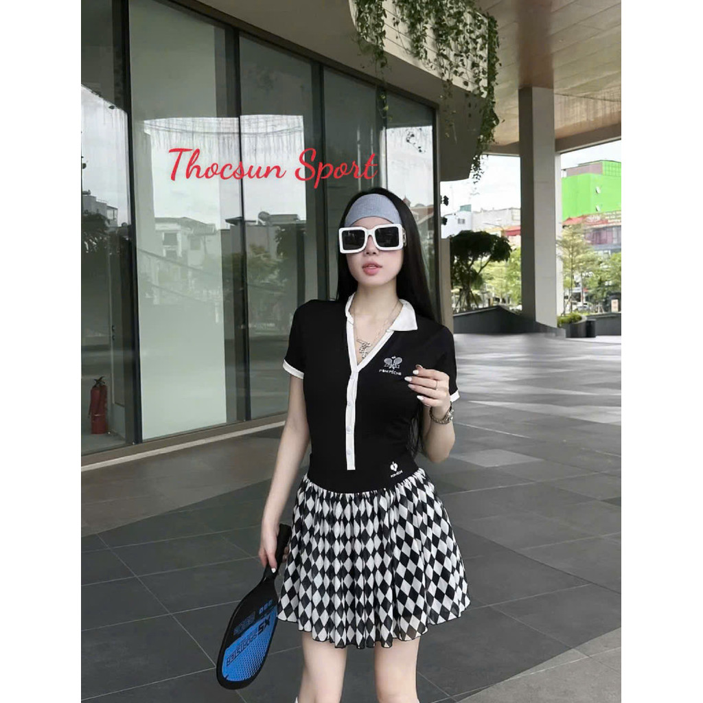 [PICKLEBALL] Set thể thao nữ Pompeche-áo bra khoa suốt lulu kết hơp Chân váy xoè tutu tập pickleball, tennis, gofl