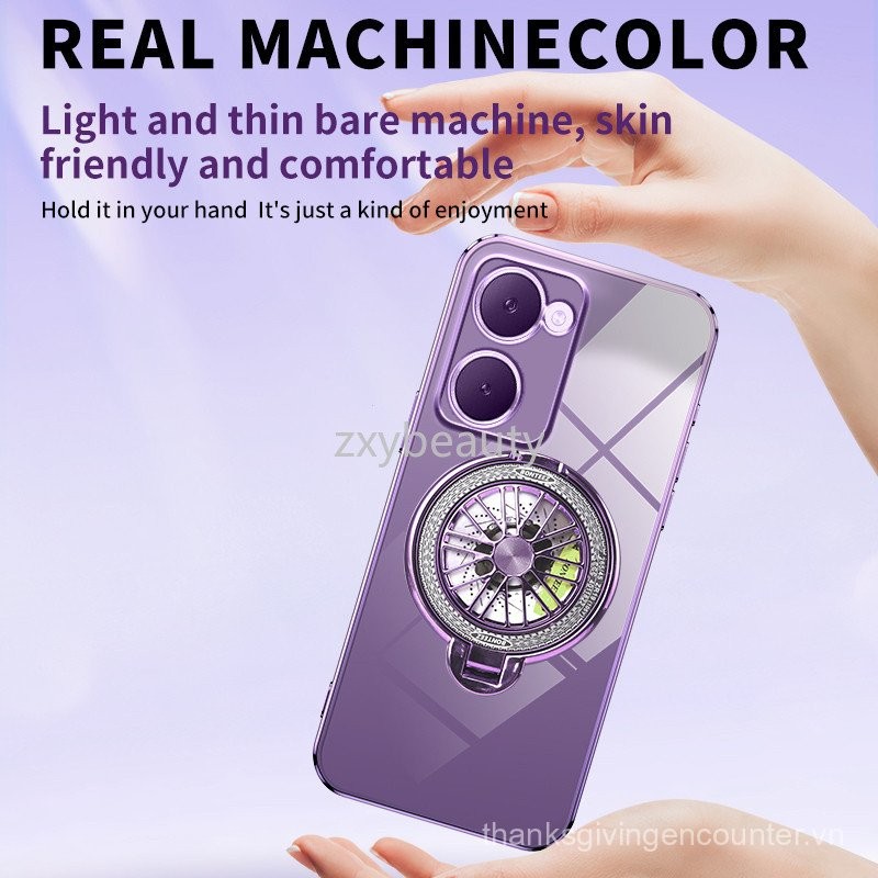Vivo Y03 y03t Y18 y18s y27s 5G 4G 2024 Ốp mềm Giá đỡ nhẫn mạ thời trang cho vivoy03 Y27 y36 vivoy18 y28s Ốp lưng bảo vệ chống sốc