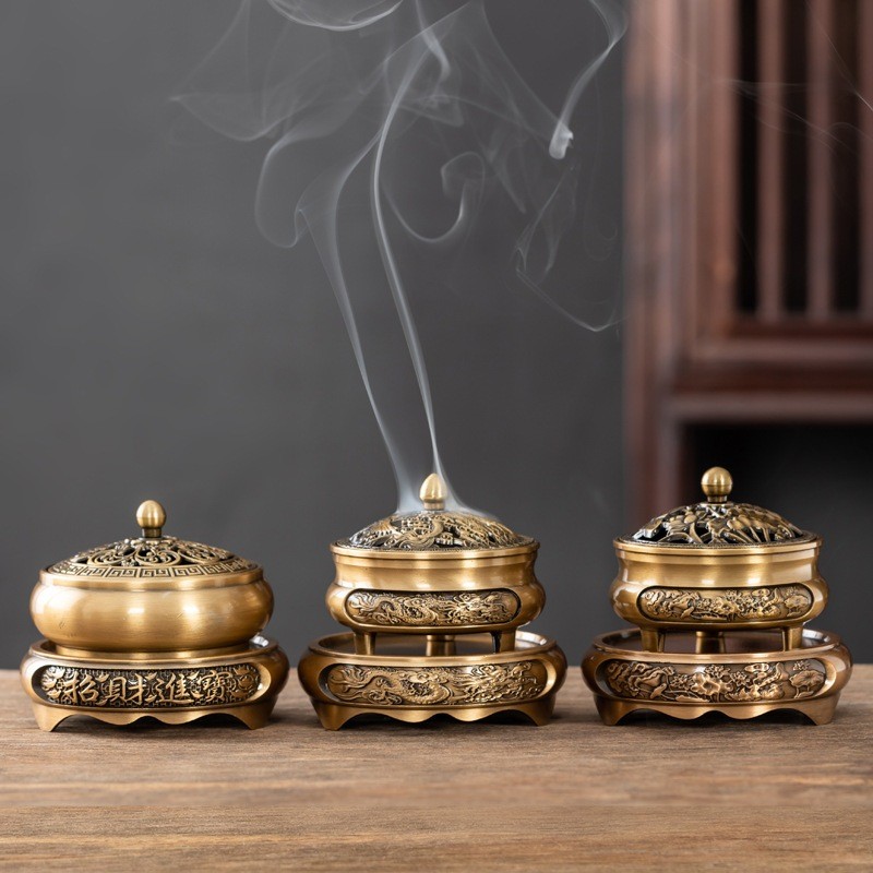 Lư Hương Xông Trầm Bằng Đồng Đúc, Thân Lư Khắc Họa Tiết đẹp Mắt