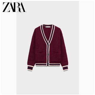 Áo Zara made in Morocco len cadigan đỏ đô viền trắng - nữ