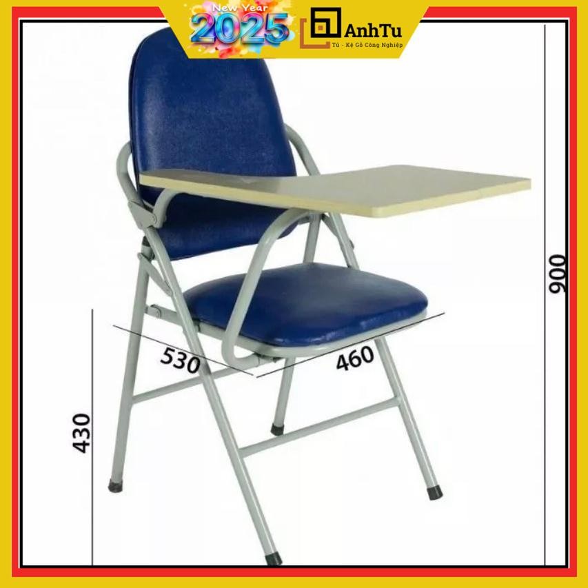 Ghế gấp liền bàn màu xanh