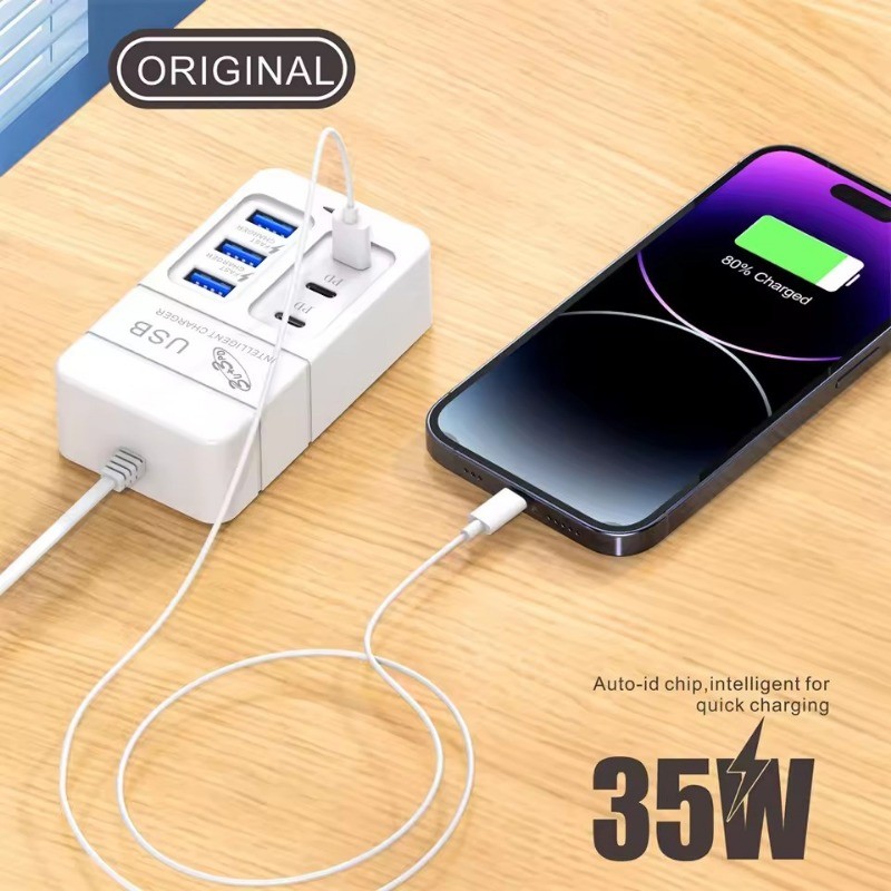 Bộ sạc nhanh 6 cổng 35W - Bộ sạc điện thoại di động nhanh USB - Điện thoại di động EU US Plug - Bộ chuyển đổi sạc nguồn đa chức năng để bàn - Dành cho văn phòng tại nhà, trường học, phòng du lịch