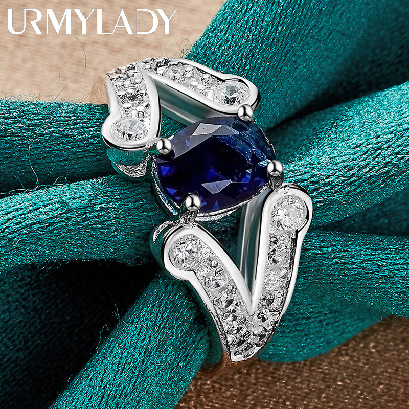 URMYLADY Bạc 925 AAAAA Xanh Zircon 7-10 # Nhẫn Nữ Thời Trang Cưới Quyến Rũ Trang Sức