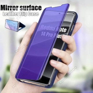 Ốp điện thoại lật gương bằng da cho Redmi Note 14 13 Pro Plus + 14Pro + Note13 Note14 4G 5G Vỏ bảo vệ toàn diện từ tính sang trọng Vỏ chống sốc Vỏ cứng mềm chống rơi