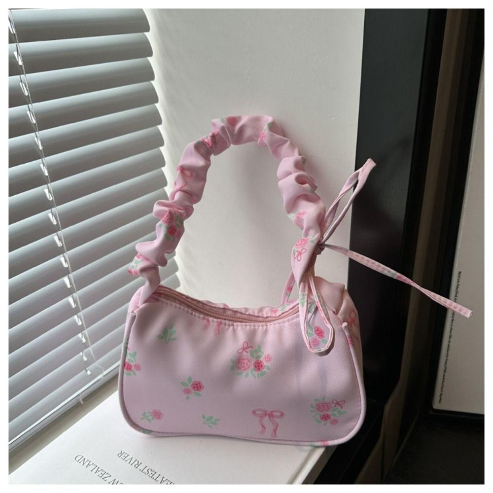 Túi đeo vai hoa GUSTAVA, Túi đeo nách xếp ly có dây kéo dung tích lớn, Túi xách nữ Nylon nhẹ