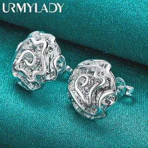 URMYLADY Bạc 925 Hoa Hồng Bông Tai Dành Cho Nữ Cưới Đính Hôn Trang Sức Thời Trang