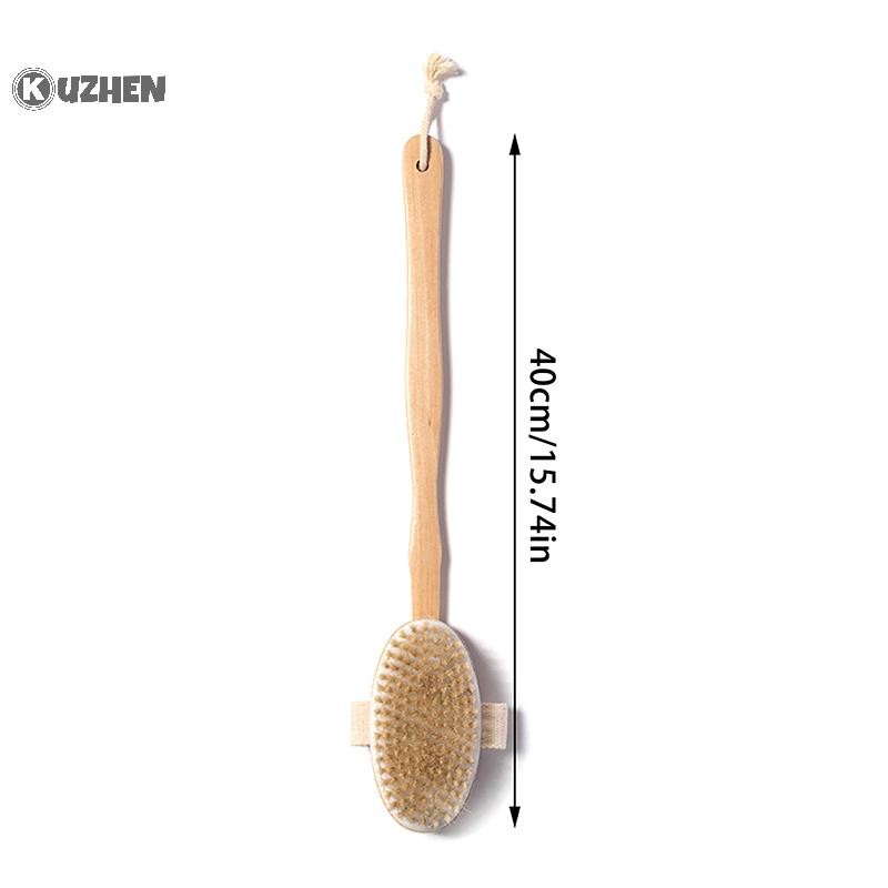 KUZHEN Phòng tắm Bàn chải cơ thể Tay cầm dài Tắm Lông tự nhiên Bàn chải tẩy tế bào chết Máy mát xa có tay cầm bằng gỗ Bàn chải khô Dụng cụ tắm HOT