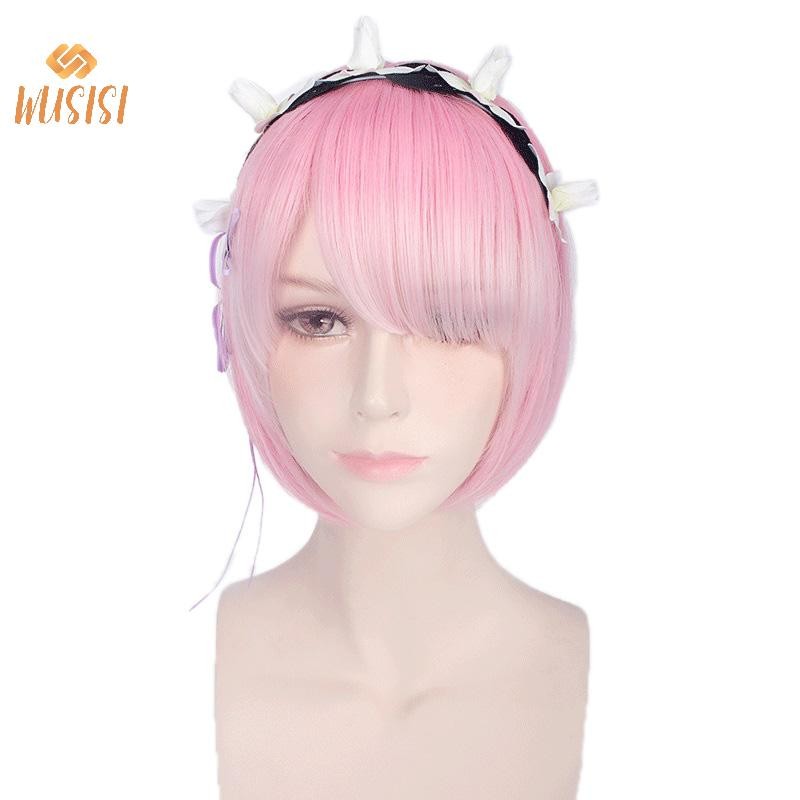 [WUSISI] Hajimeru Isekai Seikatsu Rem Ram Twins Màu xanh hồng Cosplay Tóc giả + Chân Đảng Mới MỚI