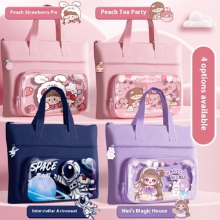 Kawaii Hướng Dẫn Túi Xách Tay Học Tập Cầm Tay Dung Tích Lớn Văn Phòng Phẩm Hộp Bảo Quản Dây Kéo Túi Vải Nhiều Lớp Tập Tin Làm Việc Túi Bảo Quản Thích Hợp Cho Gia Đình Sau Giờ Học
