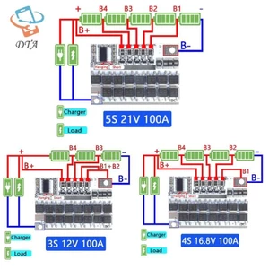 3S 4S 5S BMS 12V 16.8V 21V 100A Bảng mạch bảo vệ thứ ba Li-ion Mô-đun sạc cân bằng Li-polymer VN
