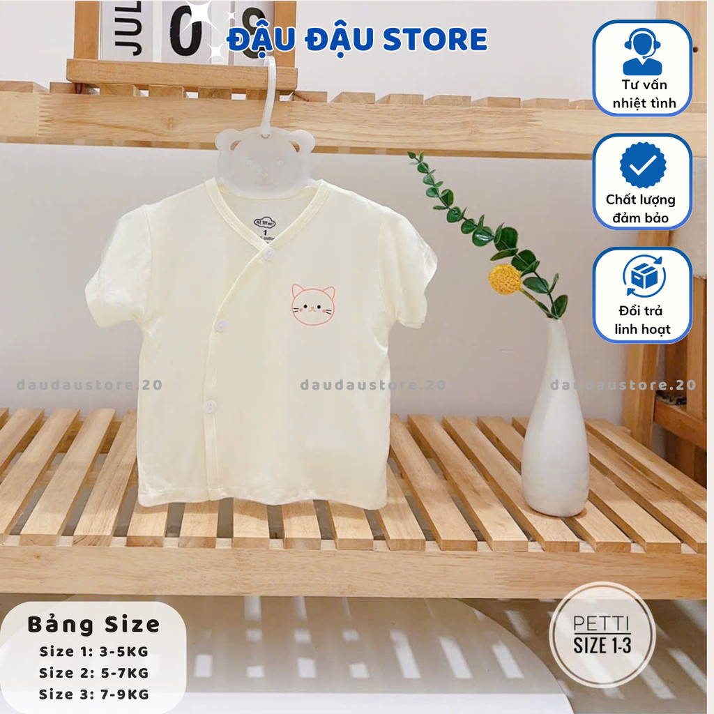 Combo 3/5 Áo Cộc Tay Petit Nền Kem In Ngực mềm mịn mát thấm hút mồ hôi cho bé sơ sinh 0-9 tháng AL20 Đậu Đậu Store