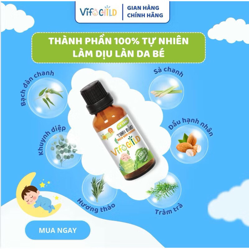 Tinh dầu bạch đàn chanh VIFOCHILD 10ml Đuổi muỗi Côn trùng Làm dịu vết đốt của bé Xông phòng hiệu quả Baby 1