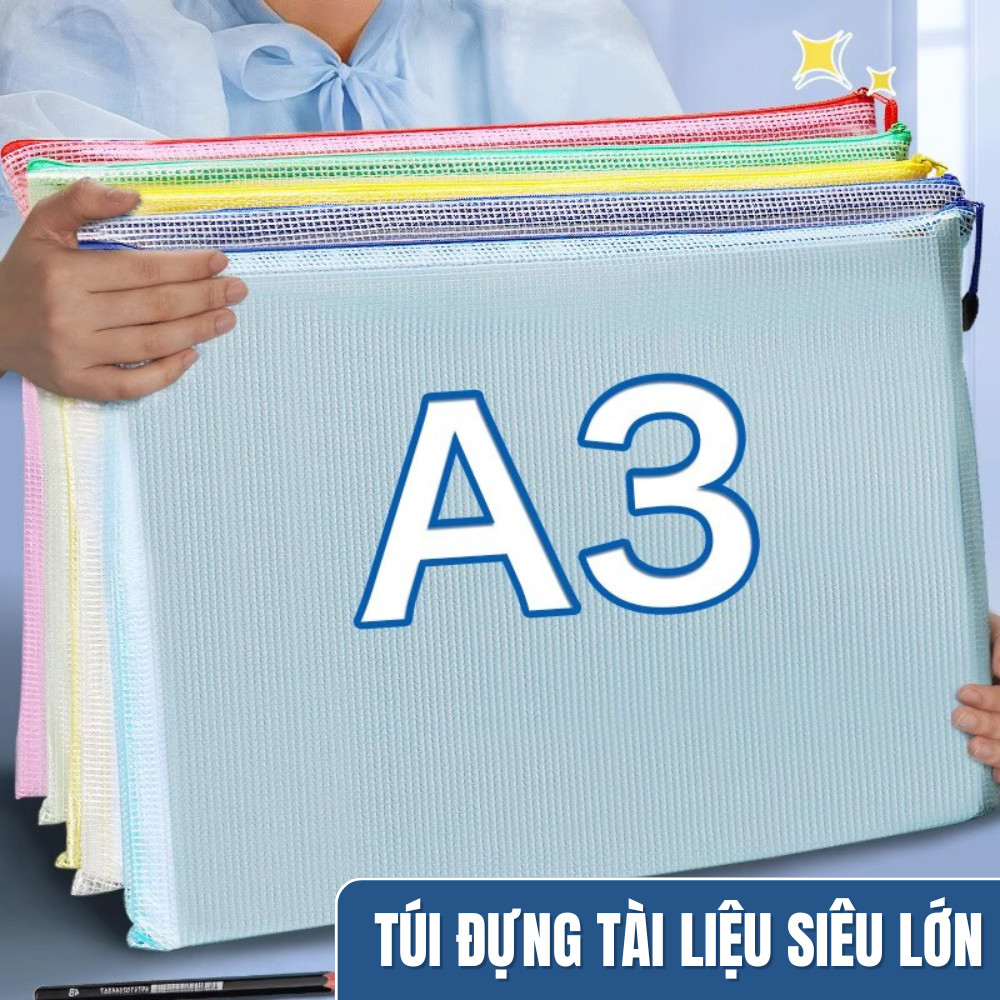 Túi File Hồ Sơ A4 Lưới Trong Suốt - Túi Đựng Tài Liệu Khóa Kéo PVC Bền Đẹp, Đa Năng Cho Học Tập