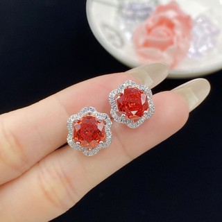 Châu Âu Mỹ ins Phong Cách Mới Hoa Hồng Cắt Hình Bát Giác Trung Quốc Đỏ Zircon Full Kim Cương Phù Hợp Với Nữ