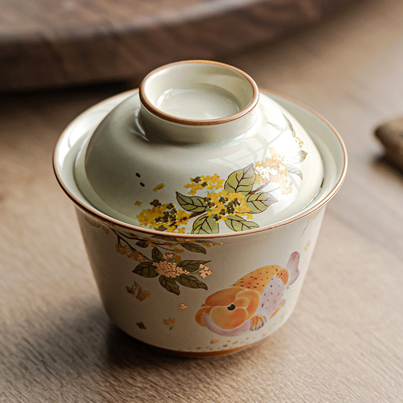 ✨Cỏ Xám Quế Vàng Ercai Gaiwan Gốm Hộ Gia Đình Retro Bộ Trà Kung Fu Cao Cấp