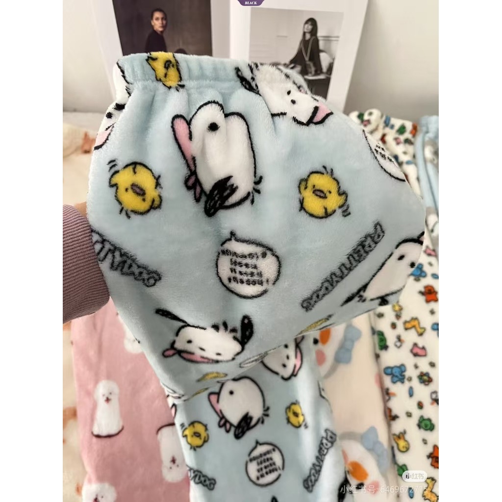 Pochacco Hoạt Hình Pyjama Quần Nữ Thu Đông Flannel Dễ Thương Học Sinh Nhà Ký Túc Xá Quần Thoải Mái [BL]