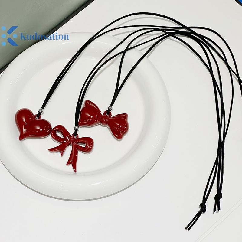 Kudosation Đơn Giản Đa Năng Trái Tim Đỏ Nơ Vòng Cổ Dành Cho Nữ Cô Gái Thời Trang Trái Tim Lớn Mặt Dây Chuyền Vòng Cổ Phụ Kiện Trang Sức Quà Tặng
