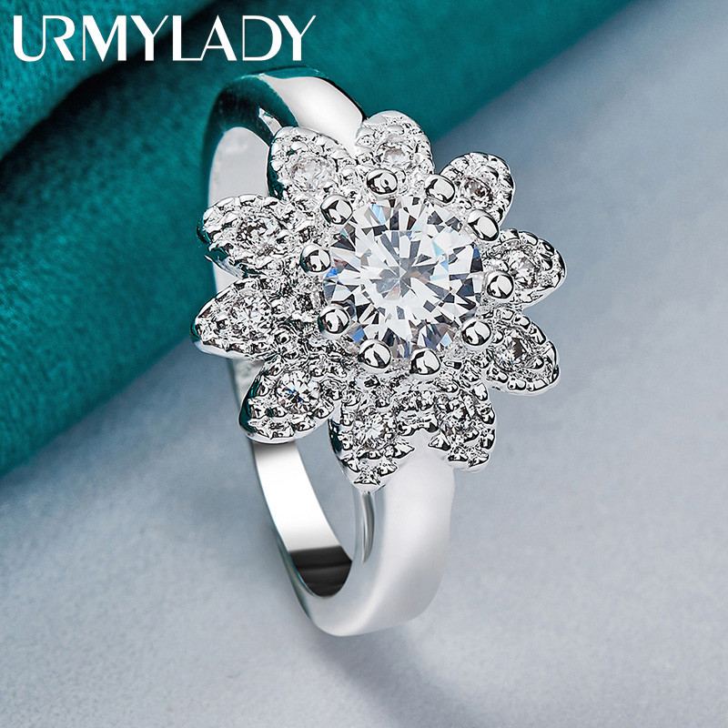 URMYLADY Bạc 925 Hoa Hướng Dương Zircon 7-10 # Nhẫn Nữ Thời Trang Cưới Quyến Rũ Trang Sức