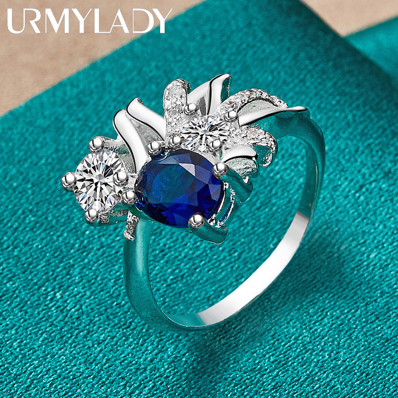 URMYLADY Bạc 925 Xanh Zircon Hình Học 7-10 # Nhẫn Nữ Trang Sức Quyến Rũ Thời Trang